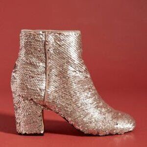 Anthropologie Rose Gold Sequin Block Heel Ankle Boots